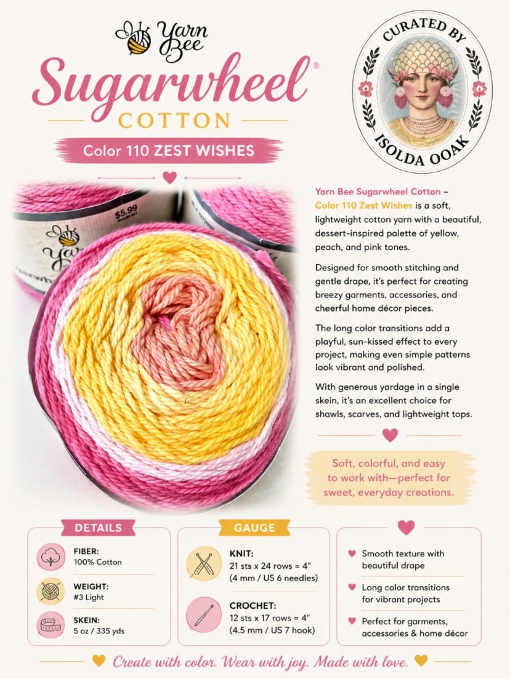 YARN BEE Sugarwheel Cotton – Color 110 Zest Wishes